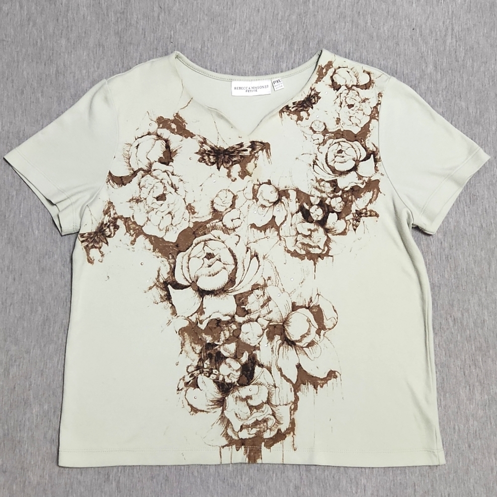Vintage Y2K Sage Green Floral Butterfly Petite Crop Boxy Baby Tee
